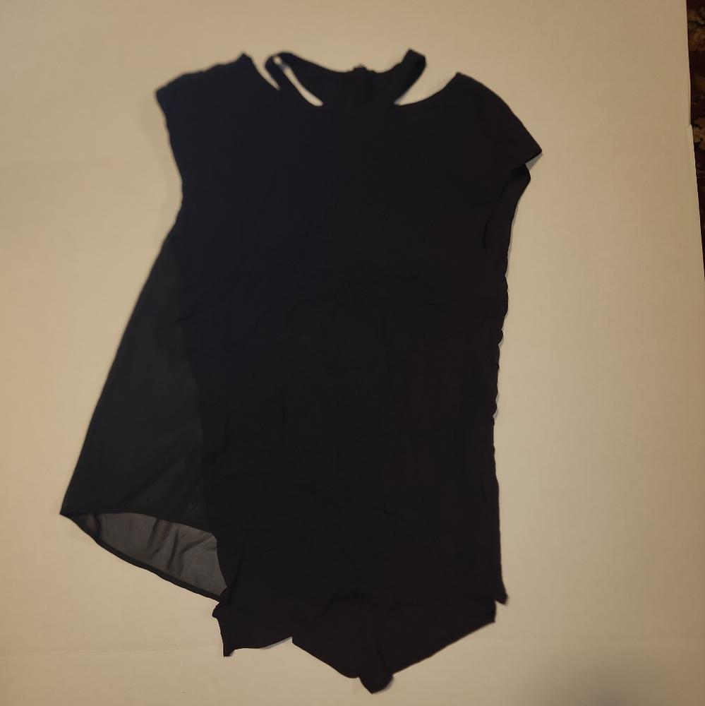 H&M Divided Black Handkerchief Hem Top With Neck Cutouts Zipper Back Medium EUC